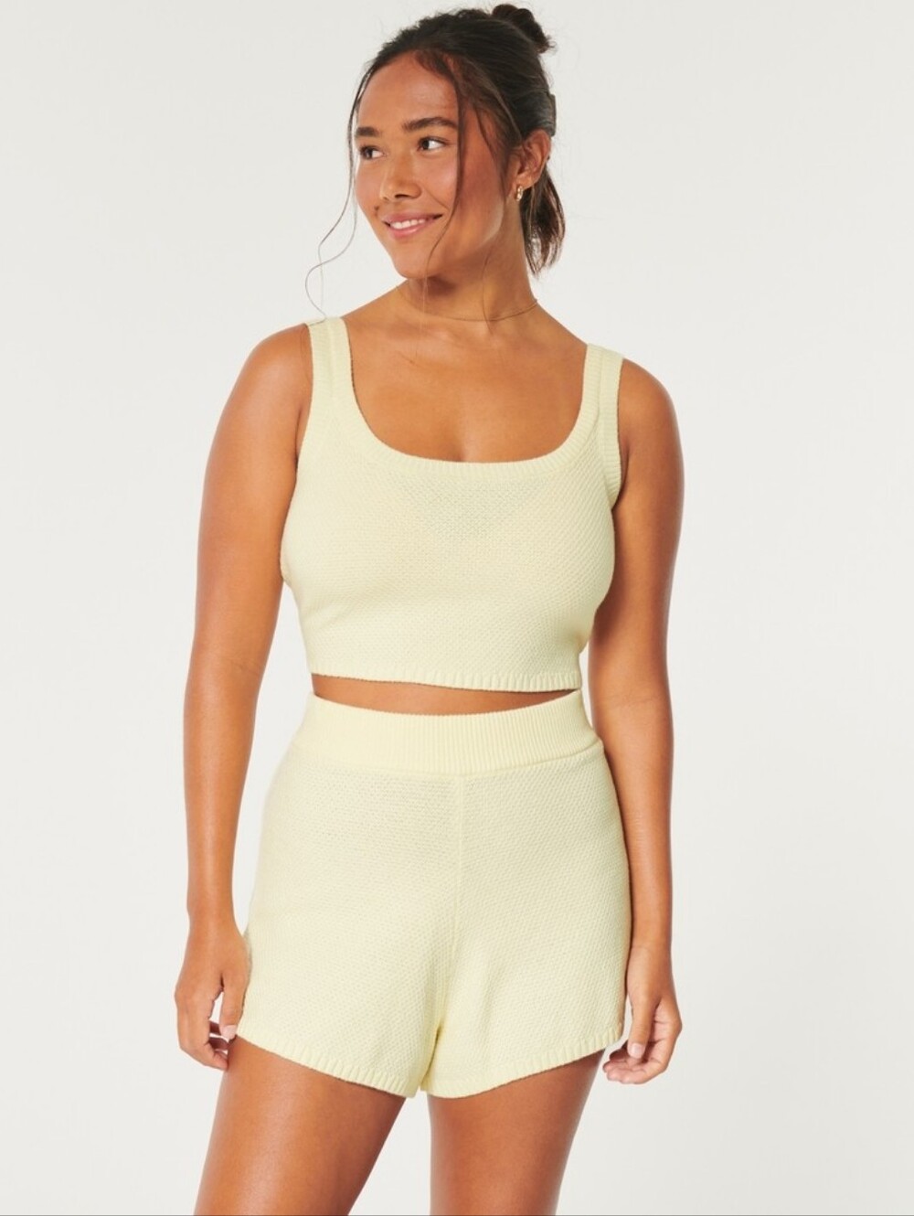 Cream sweater-knit cropped tank top from Gilly Hicks